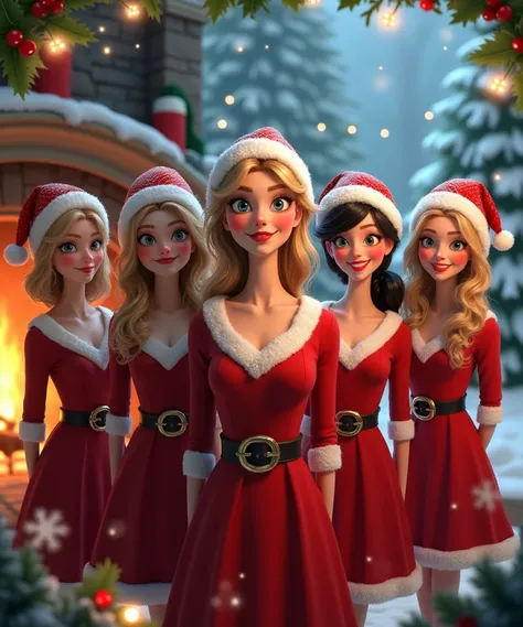 FIVE realistic yet cartoonish Christmas women