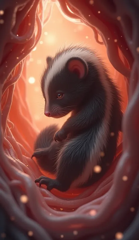 Anime, a baby skunk inside its mothers womb 