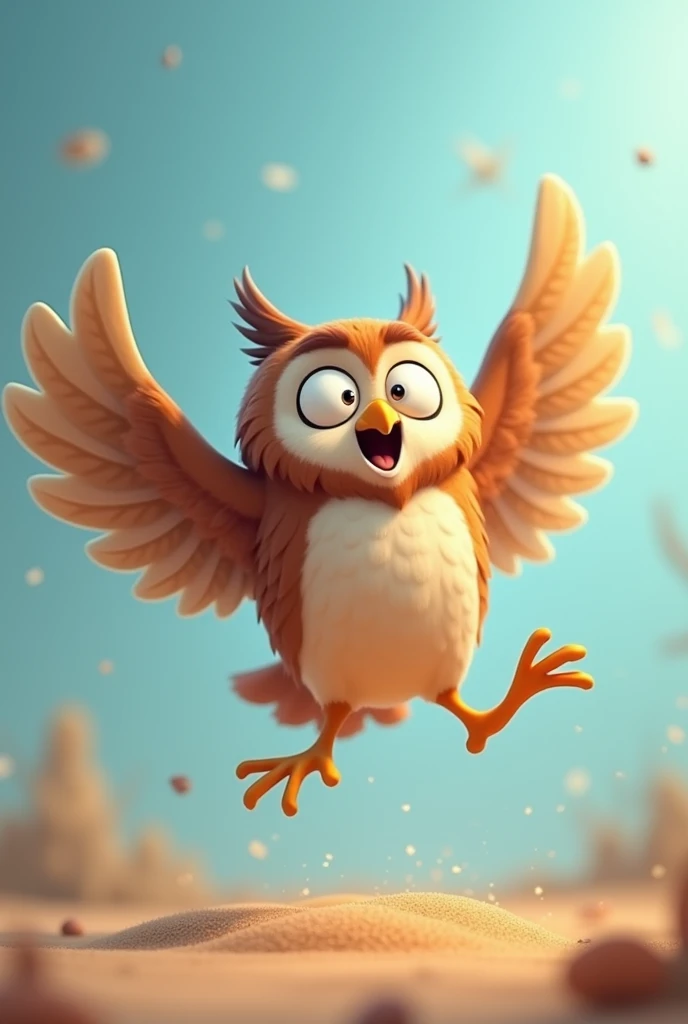 Animated owl doing number 2 with its wings