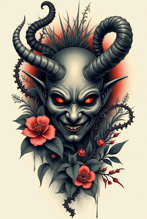 You could make a tattoo image of a Hannya mask with a lot of nature, thank you 