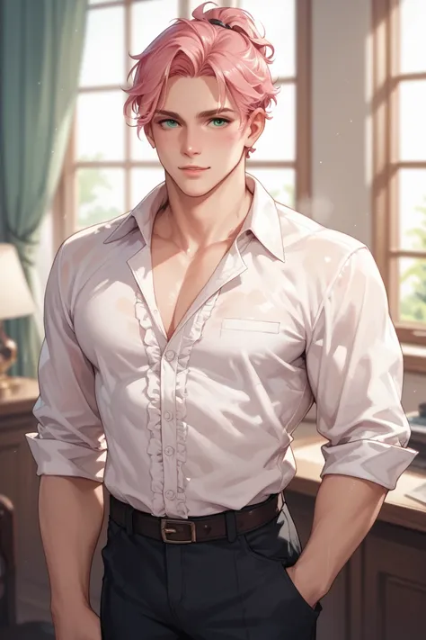 Boy with pink hair and green tips