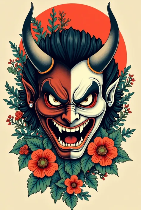 You could make a tattoo image of a Hannya mask in half and the other half with a lot of nature, thank you 