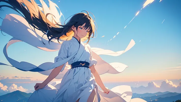  the protagonist reaches out 、 trying to feel the new wind 。
 soft light particles fly in the air 、Symbolizing the movement of the wind 。
 The background is slightly brighter 、 and the color changes to make you feel signs of hope {x}。
