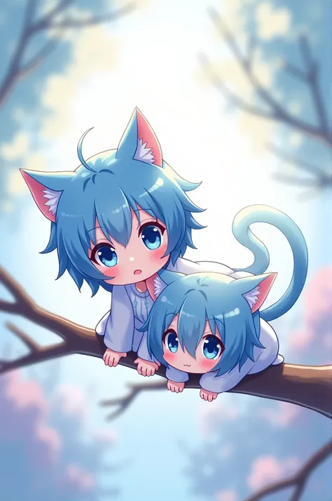 Anime characters have cute blue hair cat ears