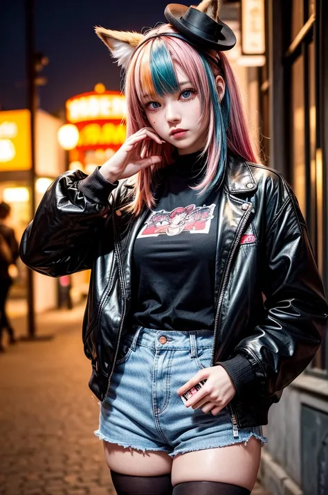 (masterpiece, best quality:1.2), (absurdres, highres, ultra-detailed), (perfect anatomy) ,
beautiful and aesthetic, romantic, stylish atmosphere, night, street at background, (depth:1.1), BREAK
1 Japanese woman,22yo,beautiful eyes00 , (heterochromia, green...