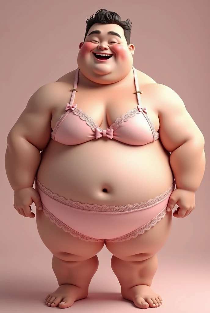 Chubby gay guy in pink lingerie