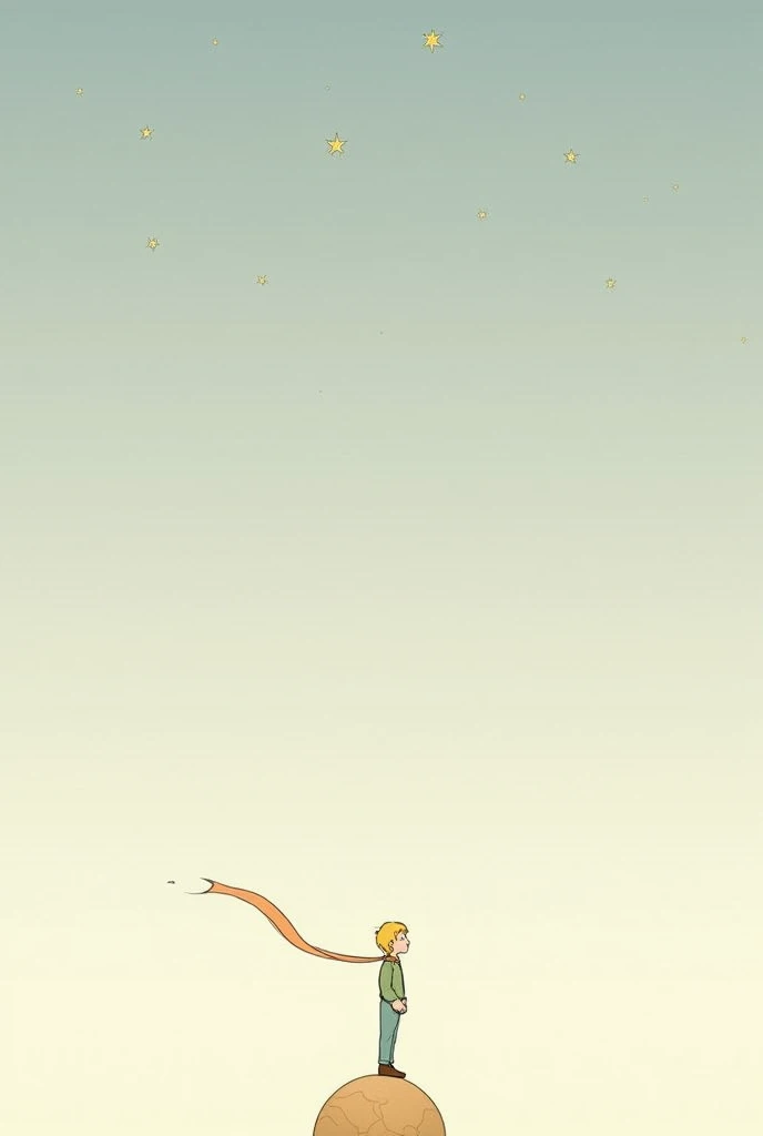  Create a digital illustration of The Little Prince ,  inspired by the 2015 film based on the book by Antoine de Saint-Exupéry.  The illustration must show a side profile of The Little Prince standing , with his scarf waving in the wind .  The artistic sty...