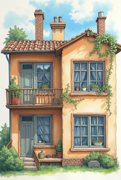  Please draw a picture that clearly shows that one of the twins lives on the upper floor of the apartment and grows old faster through the window, and ,  the other twins live on the lower floor of the apartment and are still young. You can exaggerate .