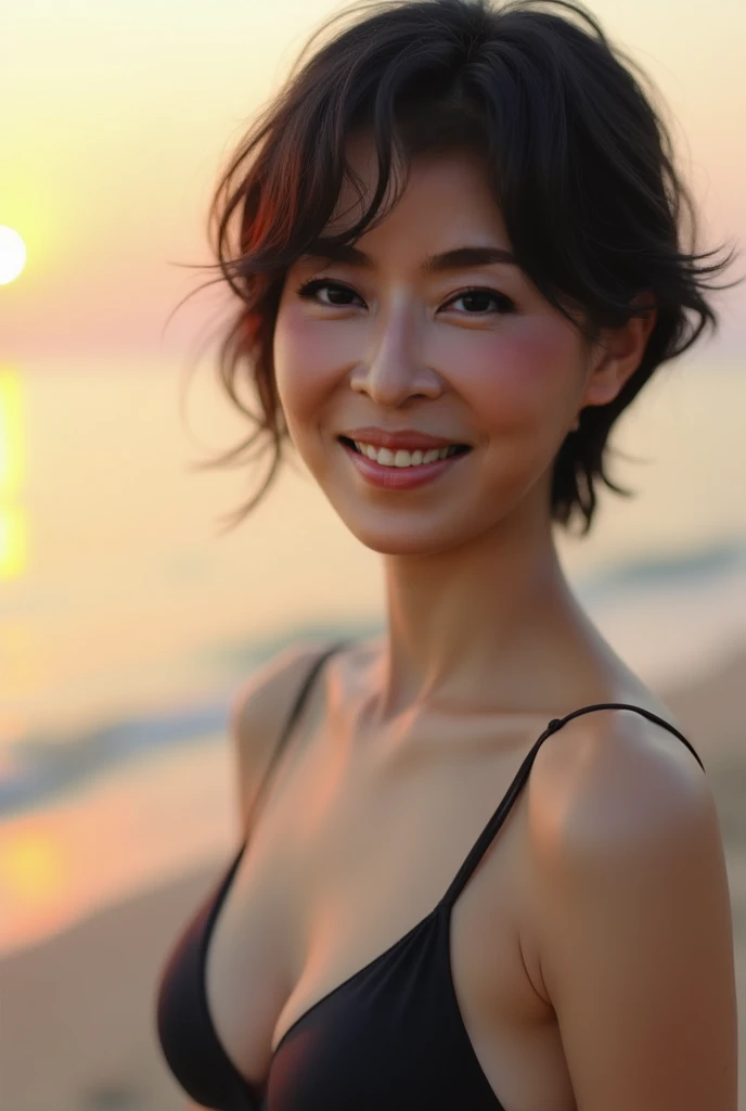 high resolution photograph of a Japanese mature woman, real-life, realistic, photo-realistic, masterpiece, best quality, amazing quality, extremely detailed, intricate details, sharp details, sharp focus, 1girl, smile, fair skin, detailed face, detailed ey...