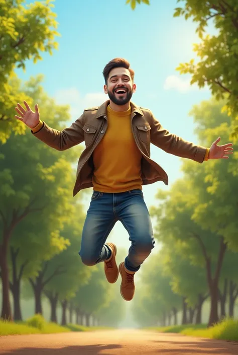 (photorealism:1.2), Azamat,a year old gay man ,is jumping and laughing 
