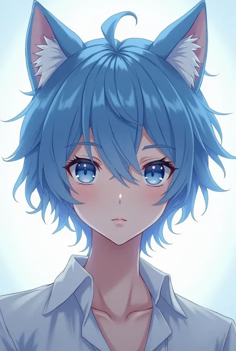 A male anime character with a single blue-haired cat ear