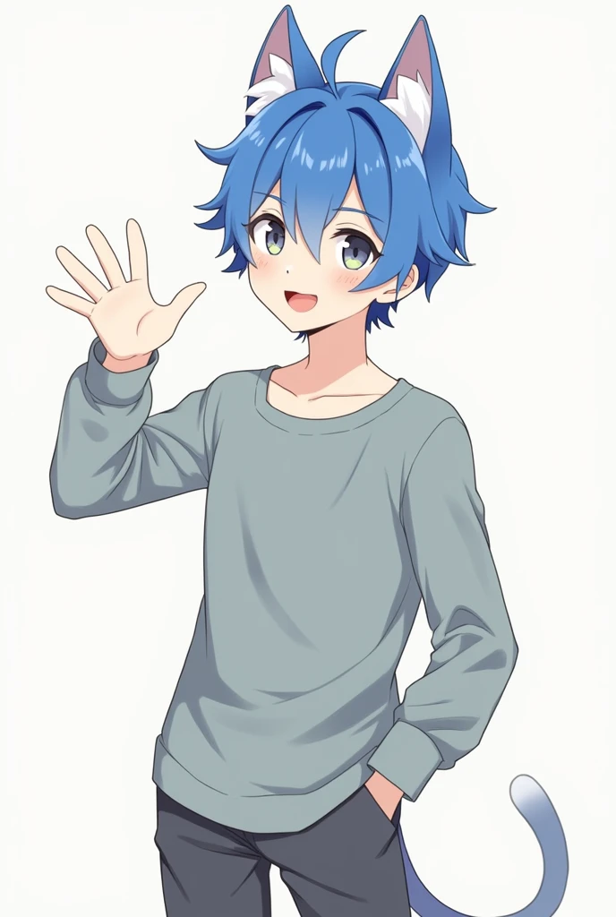 Male Anime Characters With Blue Hair Cat Ears Standing Waving
(Seeing only one )