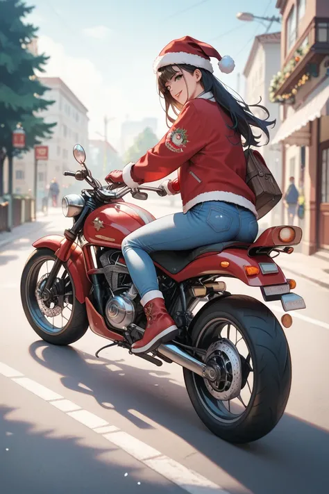  anime style、 Santa Kos、Girl riding a motorcycle