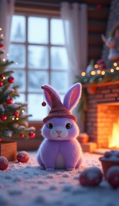  imaginary　snow　Furuya　 Fireplace Fire 　 Wooden Tables 　Chair　 christmas tree　decoration　 cute　rabbit　 Fluffys Light Purple Fur　Rabbit Christmas 　 Tongari Hat