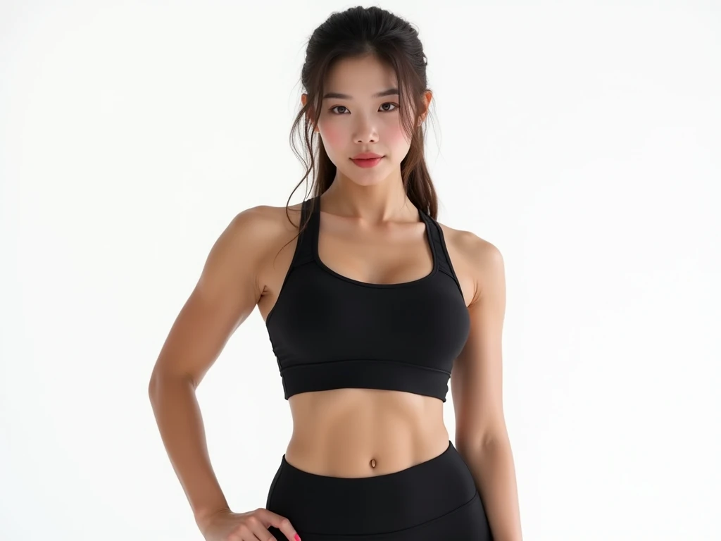  1 Chinese Woman ,Sportswear ,Big breasts(d),  white background,((Whole body 1:5))