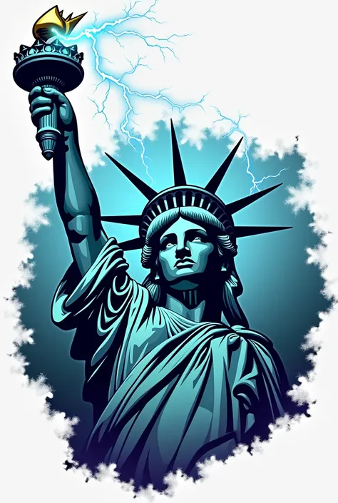 Generate a logo for the face of the Statue of Liberty with rays in her eyes and a lightning bolt in her hand with the name Terro$quad