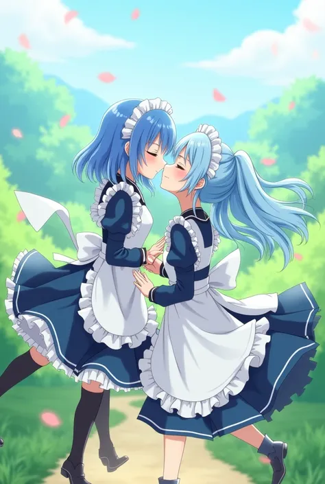 Make me a gifs of Rem from Re Zero walking and then kissing