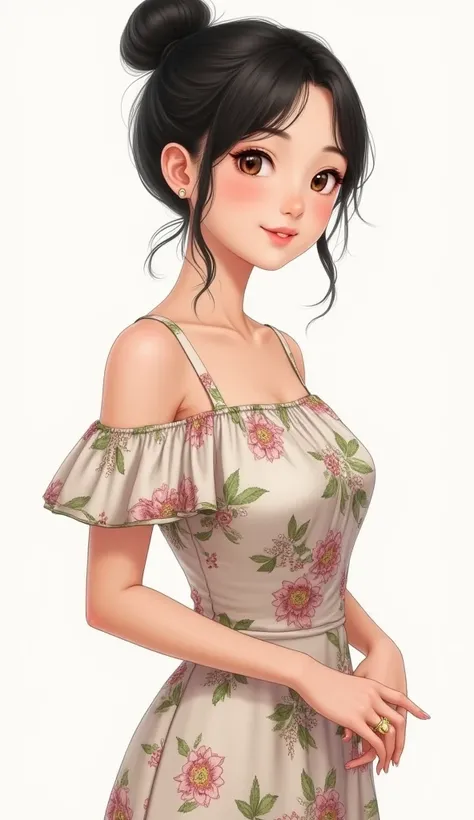 ((best quality,4k,highres,masterpiece:1.2)),((character concept art)), 1 female, 28-year-old Japanese woman, ((black hair neatly tied in a practical bun)), ((petite figure with feminine curves)), ((warm brown eyes)), ((intricate detail)), super finely deta...