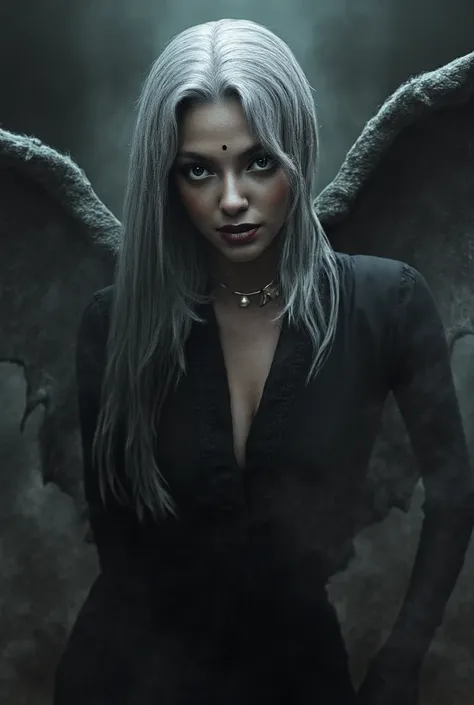 demoness grey hair bat wings