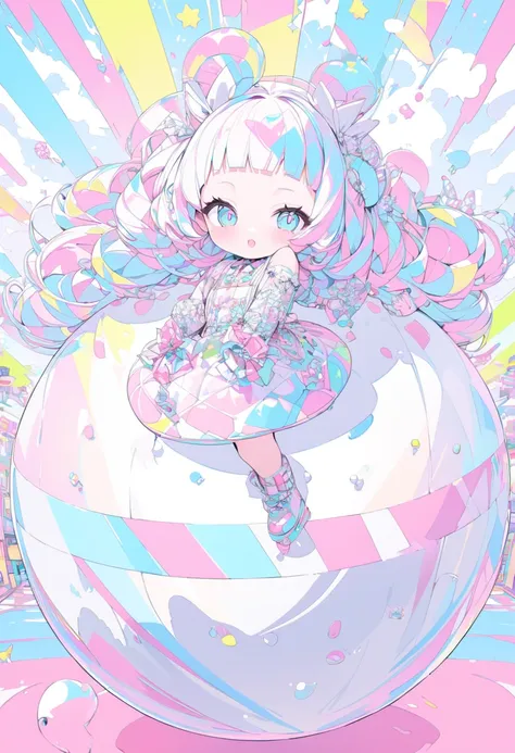 cute chibi girl, balancing on a riding ball, pastel pop art, ultra detailed, absolutely resolution, masterpiece