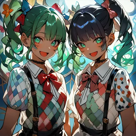 Zombie schoolgirls wearing stylish chokers and wristbands designed to mimic stitching.(Their greenish skin is decorated with patchwork-like patterns), treated as part of their fashion. They chat while sewing, with moonlight softly illuminating their faces,...