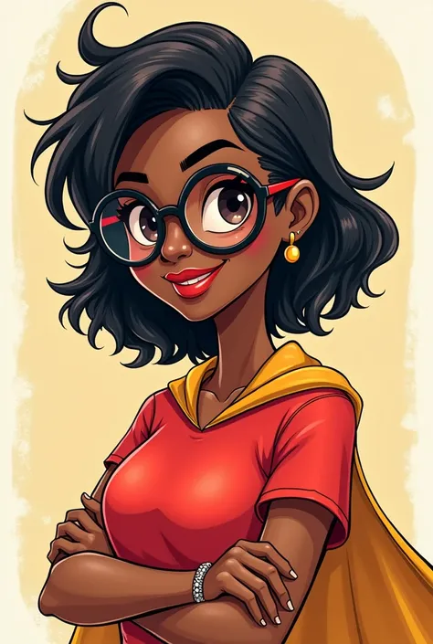  a cartoon of a woman with glasses and a red shirt, Digital Art by Eddie Mendoza, Em alta no CG Society, Digital Art, nerdy BLACK GIRL super hero, super cute funky BLACK GIRL, Cute woman,  cartoon style illustration ,  Black Woman, stylish african american...