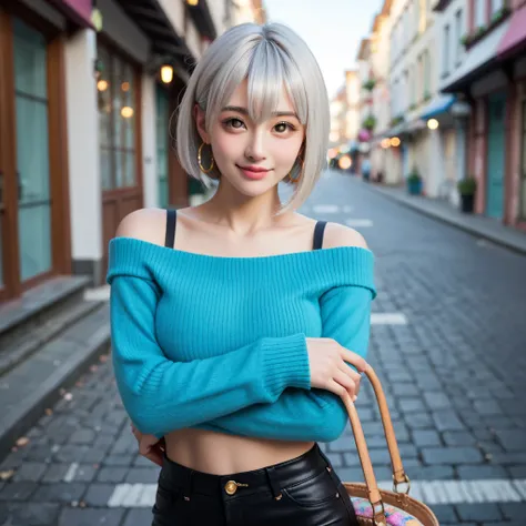 (1 Japanese beauty lady with silvery white hair, short bob cut, bang between eyes, BREAK (silver eyes:1.5), (beautiful eyes, twinkle eyes), (large breasts), beautiful face, beautiful, good anatomy, long eyelashes, expressive eyes, small mouth, Perfect Hand...