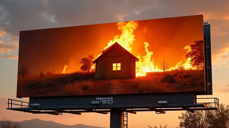 Make a billboard ad, that shows a house being PROTECTED BY hands from a fire. Isolate the house and hands from the fire. Include the #MyZone0 and fire.ca.gov/myzone0 somewhere on the billboard. Make sure that the house is NOT on fire. But the house is bein...