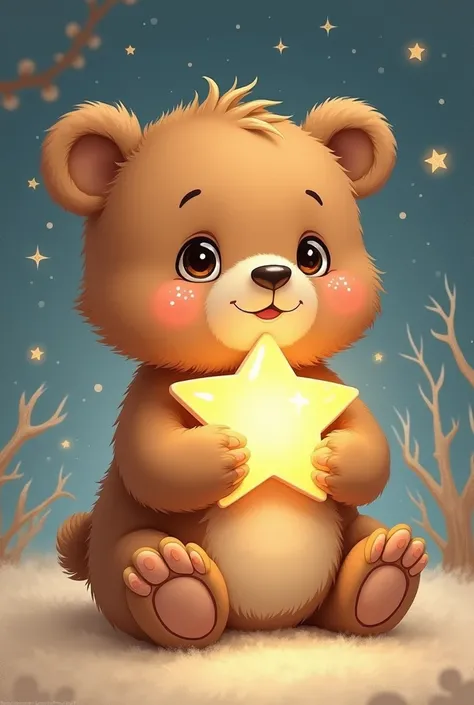 Coloring picture of a cuddly little bear holding a star 