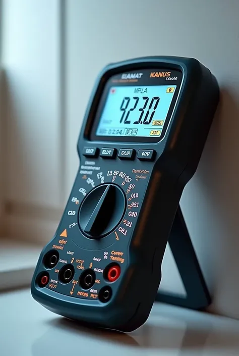 Multimeter indicating the following functions: electrical power, voltage, continuity and amperage. 