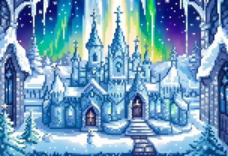 Ice Castle,  The World of Silver,  glitter,  Aurora, Cold Sparkle ,  Snowflakes ,  fantasy standing in a church, winter magic