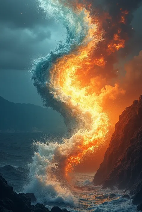  Water Tornado and Fire Tornado were controlled by Poseidon, the god of the sea in Greek mythology, and Hephaestus, the god of fire, respectively，Their aerial duel 。（ The rotating water tornado intersects and collides with the rotating fire tornado ：1.3），H...