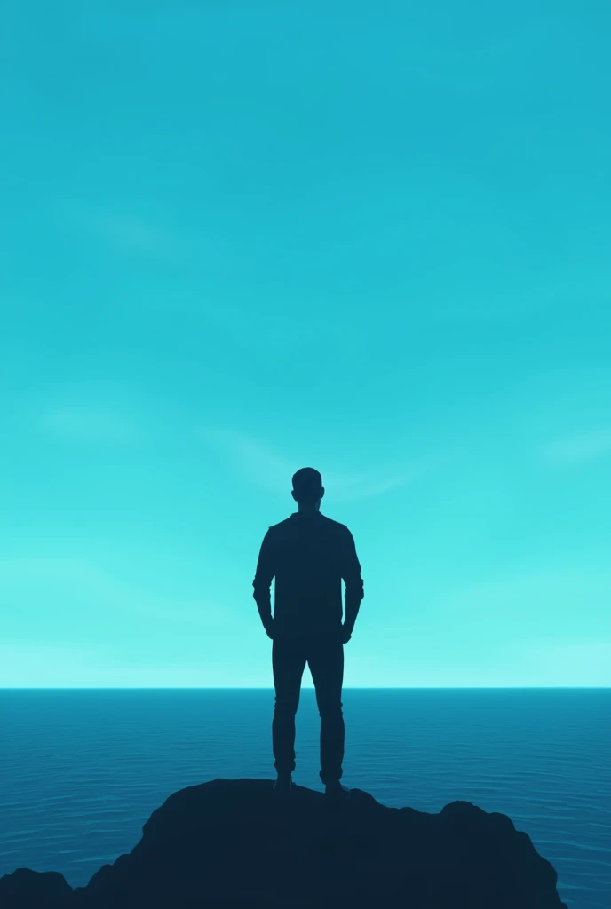 Image of 2d man looking towards sea with blue sea view and blue sky