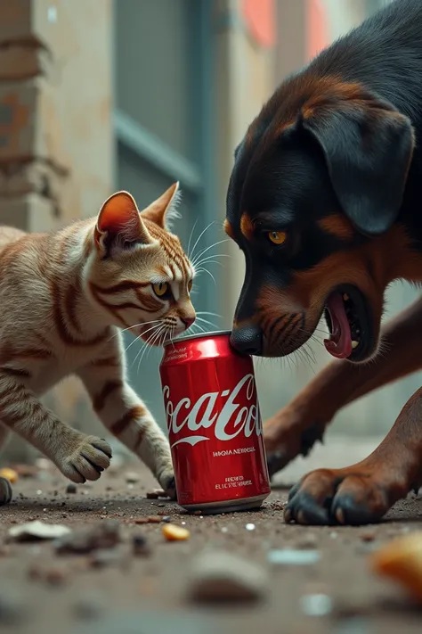 Cat and dog fighting for Coca-Cola 