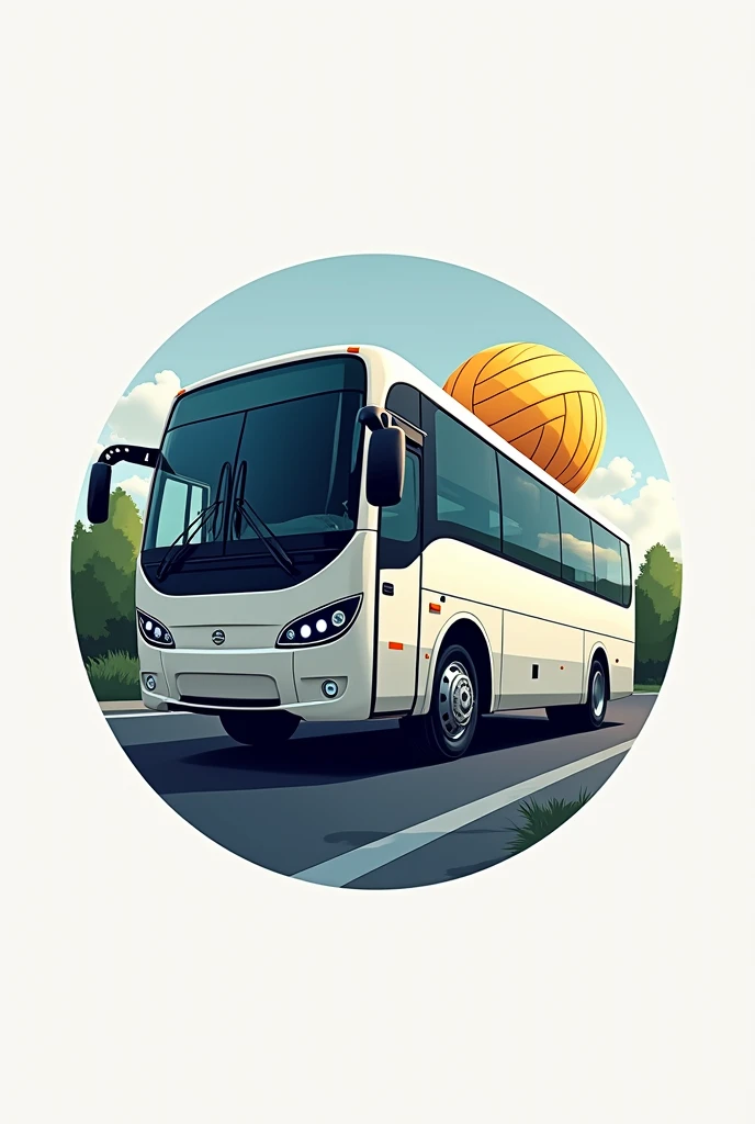 make me a circle logo named BUS ONE with a normal Bus and Volleyball Ball, make it more realistic