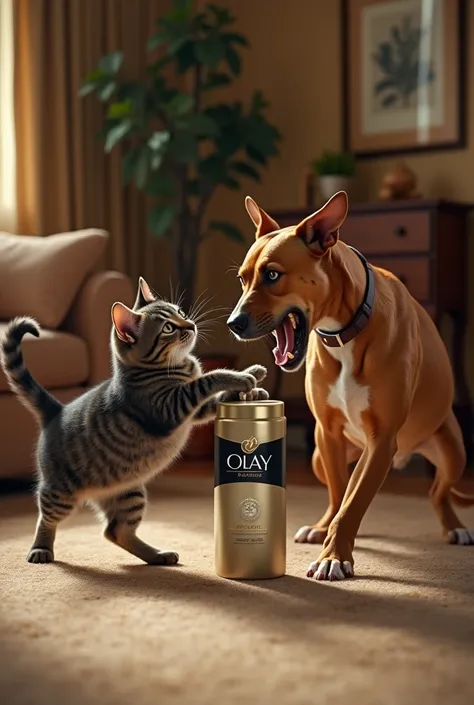 Cat and dog fighting for olays