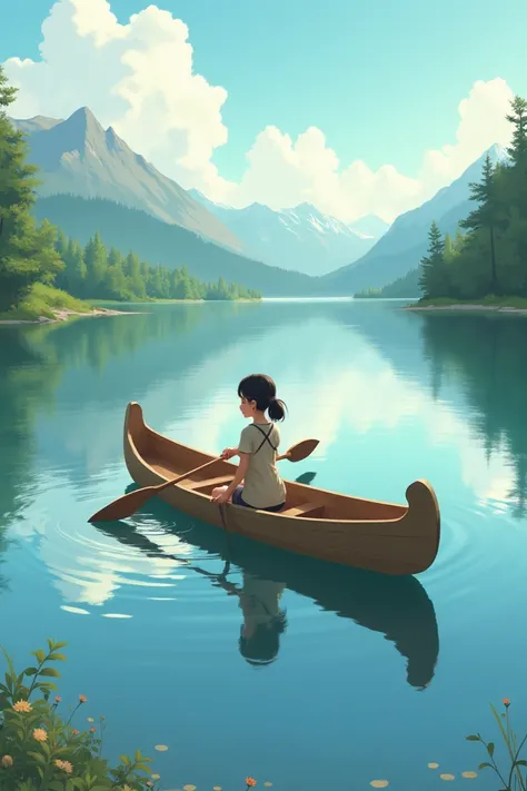 Girl paddling on a canoe 