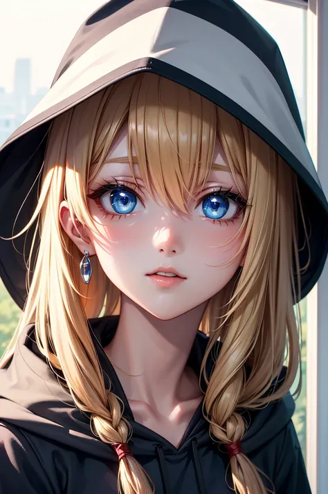 High Resolution, Looking at viewer, Anime, Blue eyes, Blonde Hair, Hood, POV, 