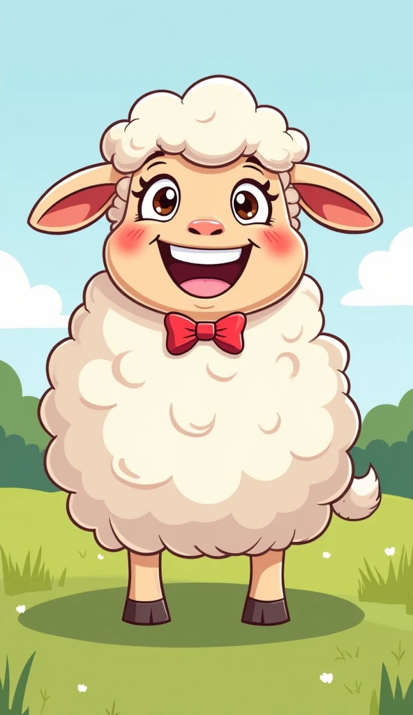 Happy adult sheep smiling drawn in a cartoon style