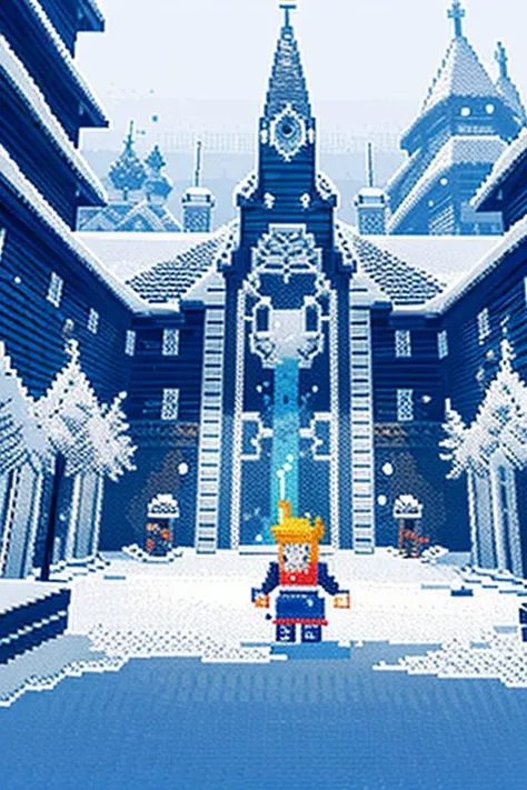 (Pixel art:1.3), snow and ice kingdom, snow storm
