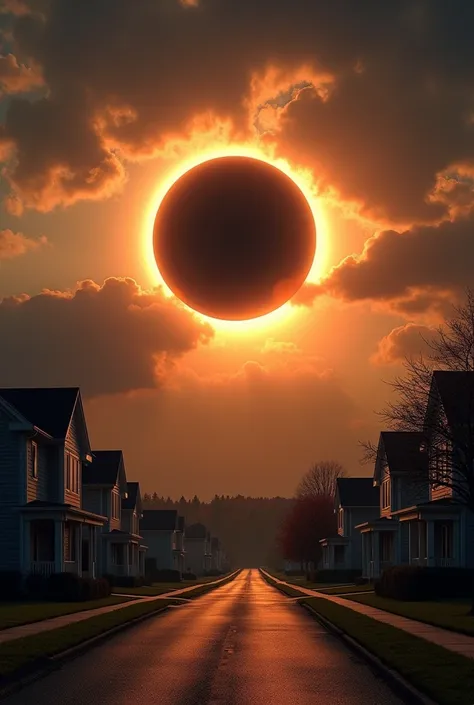 Well detailed and realistic eclipse with neighborhood background