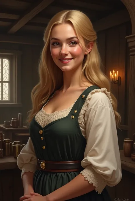 A fair-haired tavern hostess from the Middle Ages.
Draw me so that only the upper body is visible