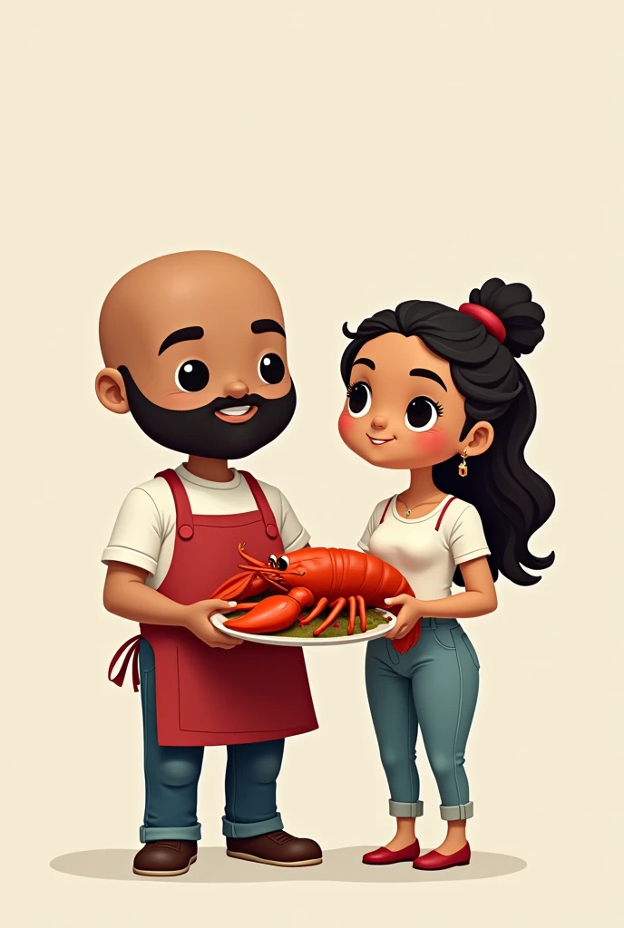 I would like to create a couple in love :  a bald man cook with a lobster in his hand and next to him a woman cook with a book in her hand. funko pop style