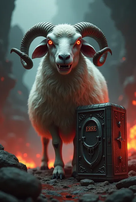 Image of a diabolical sheep welcoming hell aside you place a vault with the name of Erre 