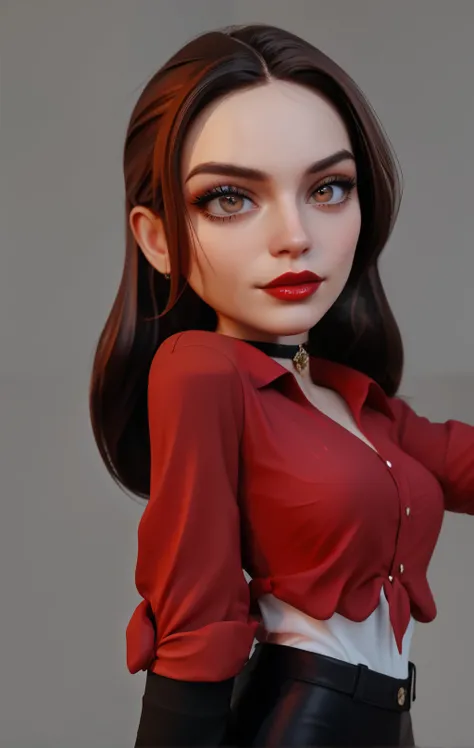 A charming gangster woman with long hair， Italian mafia image ，Female agent image ，Cold， European and American looking woman ，More hair details， realistic hair texture， brown hair ，Shoulder-length hair，Charming eyes， with frowning eyes ，Charming，Evil， ench...