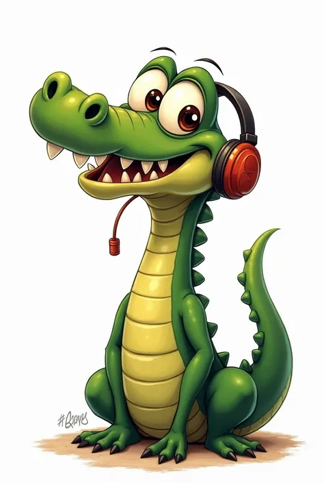 Digital art, googly-eyed Cartoon disney crocodile,  Smiling, Sits, Side view, Gorillaz style, Vasya Lozhkins style, cartoon, comix, ambient occlusion, Tim Burton,  Dark Edges, cinematic, raw, corel draw, Rich color, drawing with colored markers, caricature...