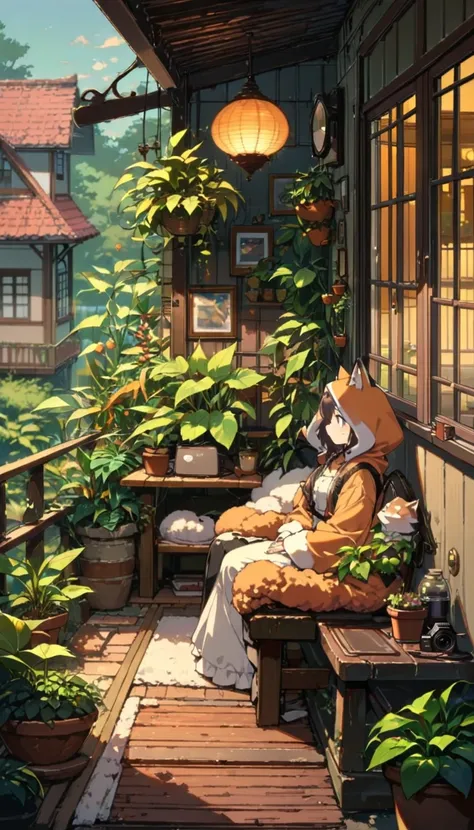 ((anime:1.4,  similar to Kemono)),(  masterpiece ,  superior quality,  best quality),( costume,  absolute resolution ),((16k,  high resolution )), ((( A cozy lofi porch with plants  ,))), ((cosy lofi   similar to Kemono:1.4)), ((anime:1.4,   similar to Kem...