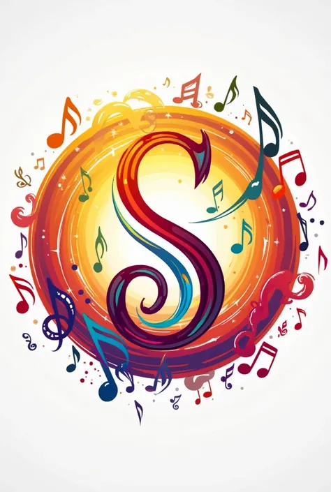 Creat a circular vibrant logo for music school named Suman sangeet shikhsyalaya showing S in the form musical notes in the background 