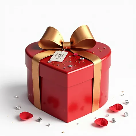 (masterpiece, top quality, best quality, official art,beautiful and aesthetic:1.2), (4K,8k, best quality,masterpiece:1.2),(((white background))), Alone,Game Item Icons，Heart-shaped red gift box ， metal material， The gift box has a gold ribbon bow，A delicat...