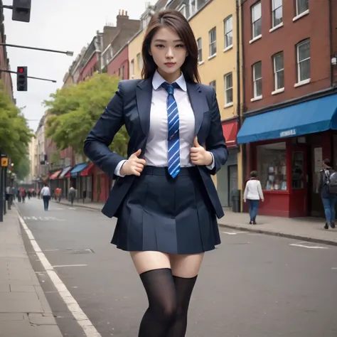 Invisible person, chubby, fat, white shirt, blazer, blue stripe tie, school tie, school uniform, cute pose, in city, (invisible, no humans, headless, faceless:1.5), (cute big breasts), (8k, RAW photo, best quality, masterpiece:1.2), (realistic, photo-reali...